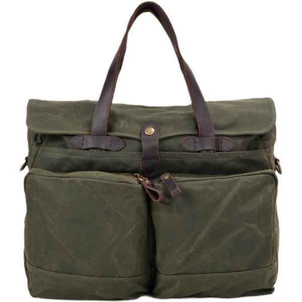 15,6-Calowa Pogrubiona SkóRa WołOwa Pierwszego Gatunku Wodoodporne Woskowane PłóTno MęSka Teczka Retro MęSka Torba Na Ramię Crossbody Torba Listonoszka Gray-image
