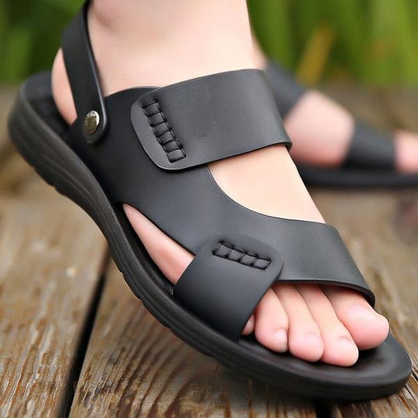 Sandalias De Cuero De Moda De Verano, Chanclas Casuales Antideslizantes Para Hombres, Sandalias De Cuero, Zapatos De Viaje Transpirables De Verano, Sandalias De Playa Para Hombres 38-48 38-image