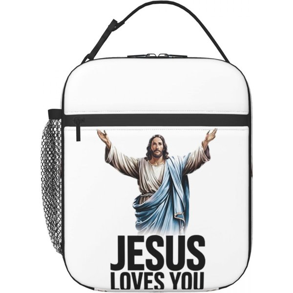 Jezus Kocha Cię Izolowana Torba Na Lunch Dla Kobiet Dzieci PrzenośNe Pojemniki Na ŻYwność Termiczny Lunchbox Torba One Size Black-image