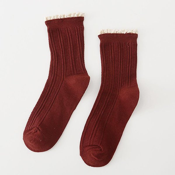 Calcetines De Color SóLido Para Mujer Jk Lolita Encaje Volantes Volantes Calcetines Moda Japonesa Harajuku Vintage NiñAs Escolares AlgodóN Calcetines Largos EUR 34-39-image