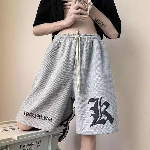 Retro Spodenki MęSkie Letnie Casualowe LuźNe Modne Spodnie PięCiopunktowe Wszechstronne Spodnie Proste W Stylu Hongkongu 3XL Gray-image
