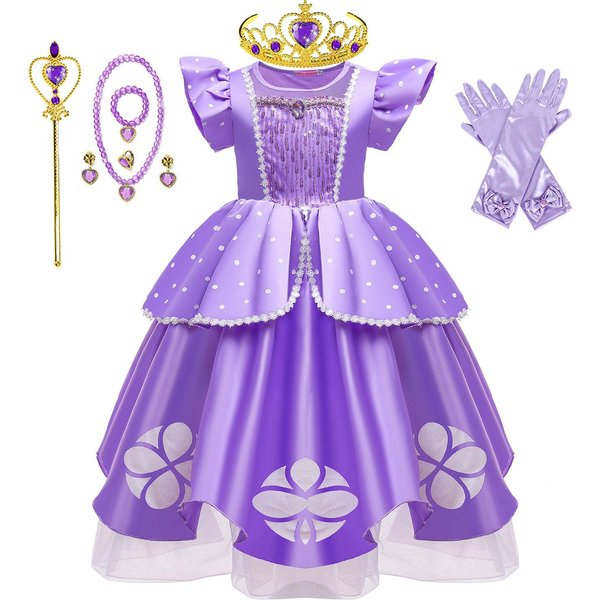PequeñA SofíA Juego De Rol Lindo Vestido De Bola Disfraz De SofíA Vestido De Juego Longitud De Té Esponjoso Vestido De Fiesta De CumpleañOs Como Una Princesa Interna 7-8T(TAG 140)-image