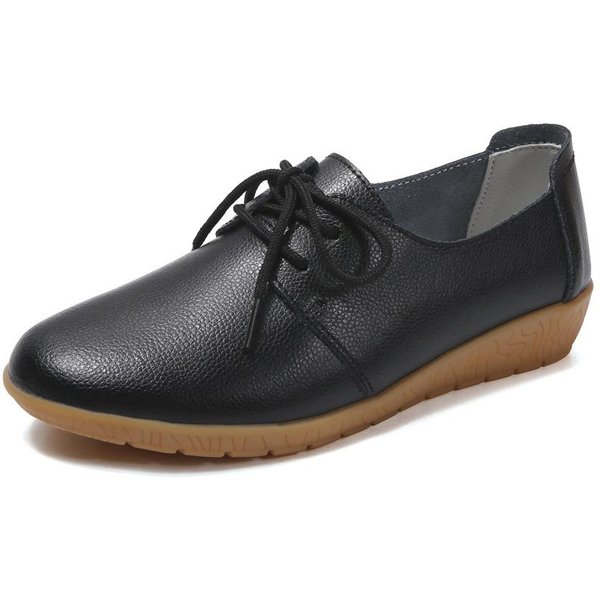 Primavera Zapatos De Mujer De Cuero Genuino Con Cordones CuñA Casual Zapatos Blancos Zapatos De Trabajo De Suela Blanda Para Mujer Punta Redonda Antideslizantes Zapatos Individuales Para Mujer 41-image