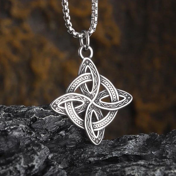Collar De Nudo De Bruja Vintage Acero Inoxidable Nudo MáGico SíMbolo Pagano Wicca Colgante Para Hombres Mujeres JoyeríA De Nudo Celta Regalos Gray-image