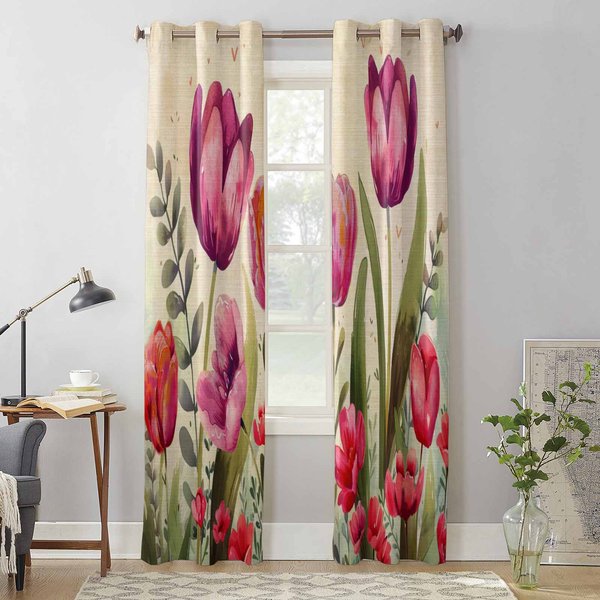 Kwiat Tulipan LiśCie ZasłOny Okienne Do Salonu Luksusowa ZasłOna Do Sypialni ŻAluzje Kuchenne Draperie ZasłOny 135W X 185H(Cm) X1-image
