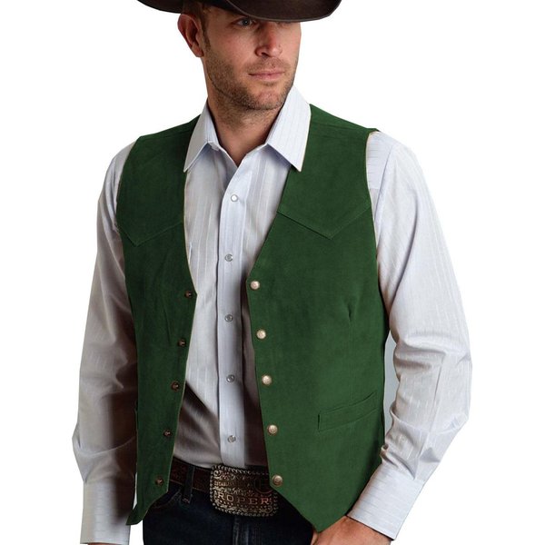 MęSka Zamszowa Kamizelka JednorzęDowa Slim Fit Casualowa Kamizelka DżInsowa Western 5 GuzikóW Modna Klasyczna Odzież M-image