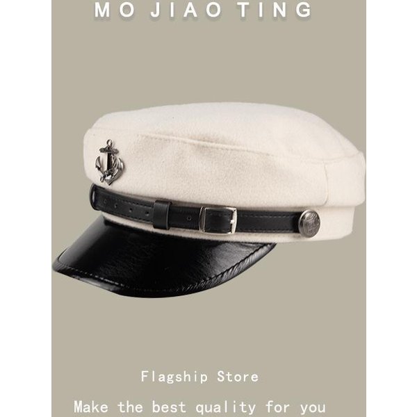 Etiqueta De Ancla Retro Japonesa Gorro Punk Marino Viento OtoñO E Invierno Nuevo VersáTil Gorro Para Mujer Estilo BritáNico Boina Tendencia One Size White-image
