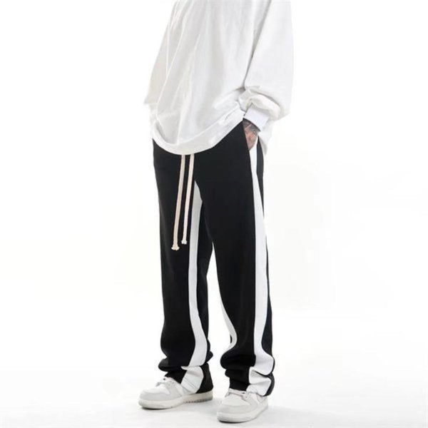 Pantalones De CháNdal A Rayas Blancas Sueltos Pierna Ancha Pierna Recta Pantalones De CháNdal Para Hombre Y Mujer Pantalones Casuales VersáTiles 3XL Negro-image