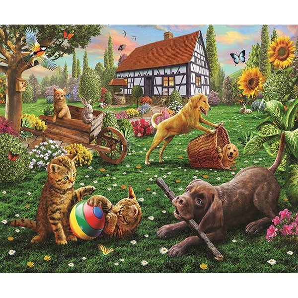 Bordado De Diamantes DIY 5D Perro Gato Pintura De Diamantes Paisaje Punto De Cruz Completo Redondo PedreríA 20X30CM-image