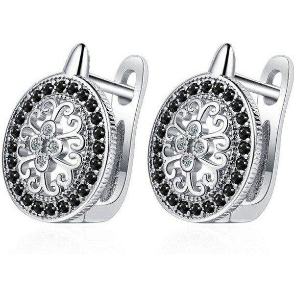 Pendientes De Aro Fanqieliu Calados Con Cristal Negro Plata De Ley 925 AutéNtica Para Mujer Fql21237 Plata-image