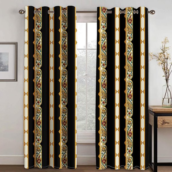 Barato Moderno Marcas De Lujo DiseñO Barroco Negro Oro Moda 2 Piezas EnvíO Gratis Cortina De Ventana Para La DecoracióN Del Dormitorio De La Sala De Estar 100W130H(Cm)40X51In&Rod Pocket-image