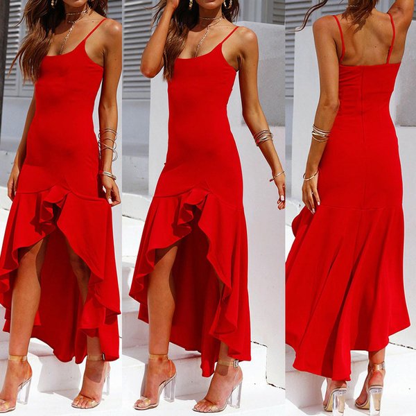 Vestido Sexy Con Volantes Y Hombros Descubiertos Para Mujer, Vestido Maxi De Princesa, Vestido Con Tirantes L Rojo-image