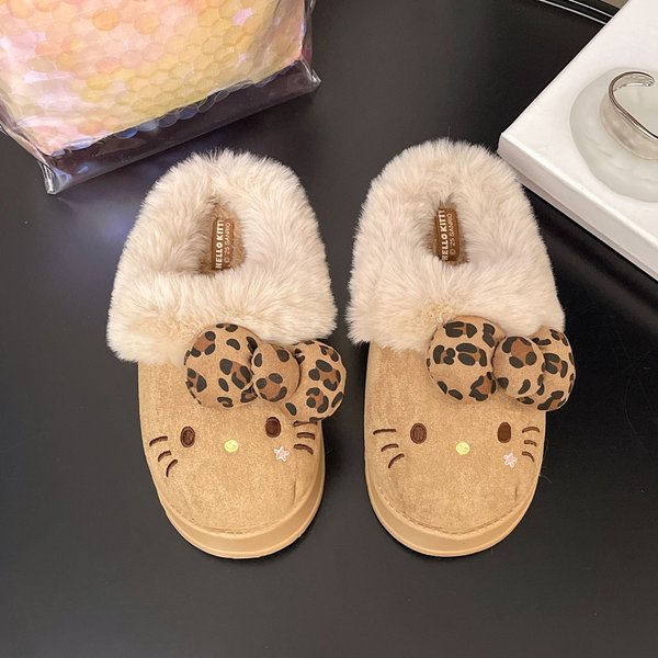 Zapatillas De OtoñO Invierno Para Mujer Felpa Linda Hogar CáLido AlgodóN Zapatillas Dibujos Animados Hogar Zapatos De Interior 38-39 Beige-image