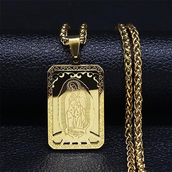 Naszyjnik Z Wisiorkiem Modlitewnym Matki BożEj, Dwupoziomowa Stal Nierdzewna, BiżUteria Akcesoria Unisex Chain 60CM ZłOty-image