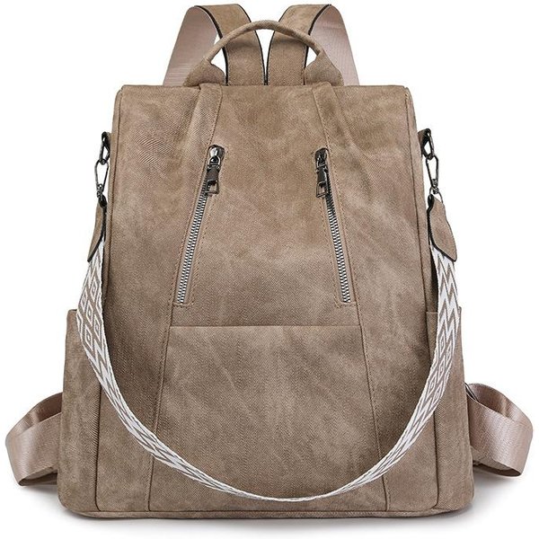 Mochila Retro Para Mujer, Mochila Antirrobo Europea Y Americana, Gran Capacidad, Bolso Escolar Casual Y De Alta Gama Para Estudiante Caqui-image
