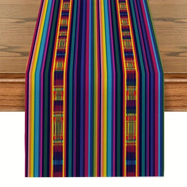 Caminos De Mesa De Lino Estilo Mexicano DecoracióN Fiesta Mexicana Rayas GeoméTricas Coloridas Caminos De Mesa DecoracióN Mesa De Comedor Cocina 150X33Cm-image
