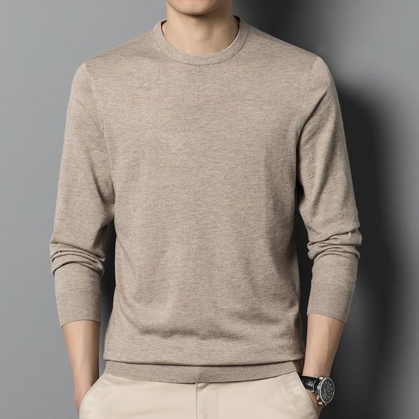 CáRdigan Para Hombre De Color SóLido SuéTer Fino De Punto Primavera Y OtoñO Nuevo Jersey De Cuello Redondo Para Hombre Camisa Base De Manga Larga 4XL Beige-image