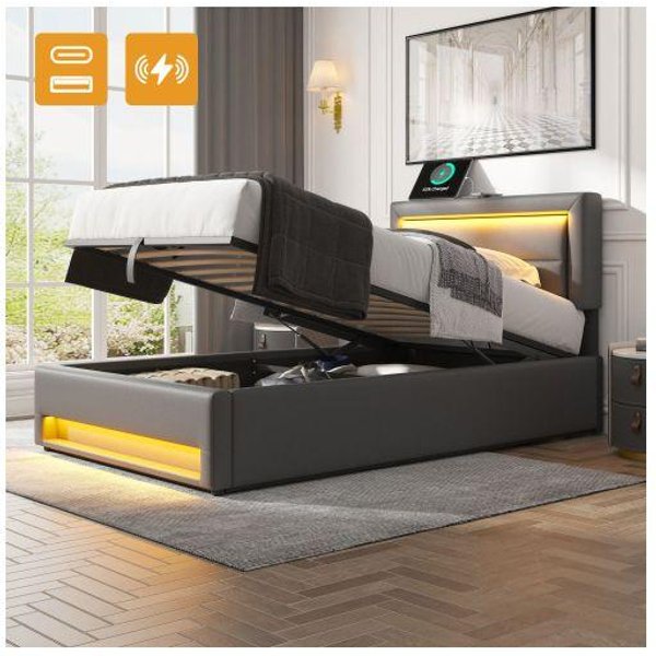 Cama Acolchada - Muvoe - 90 X 190 Cm - Usb - IluminacióN Led - Espacio De Almacenamiento-image