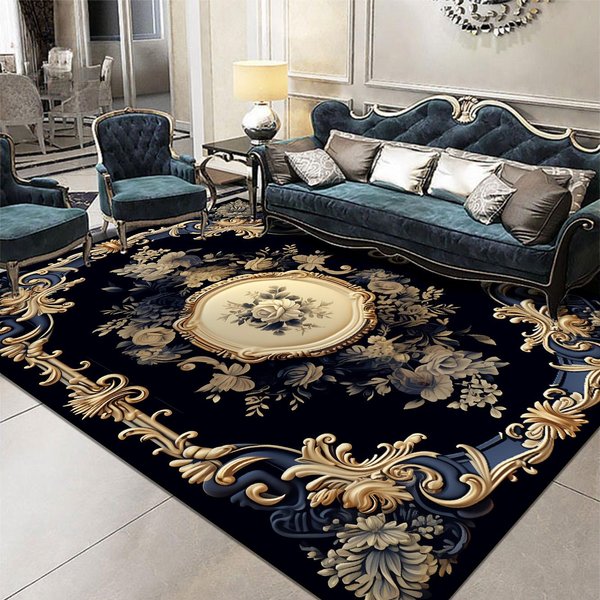 Alfombra Persa Negra De ÁRea Grande Para DecoracióN De Sala De Estar Hogar ÁRea De Alfombra Para Mesa De Sofá Dormitorio Vestidor Alfombra De Piso Antideslizante Lavable 60*90Cm Gray-image
