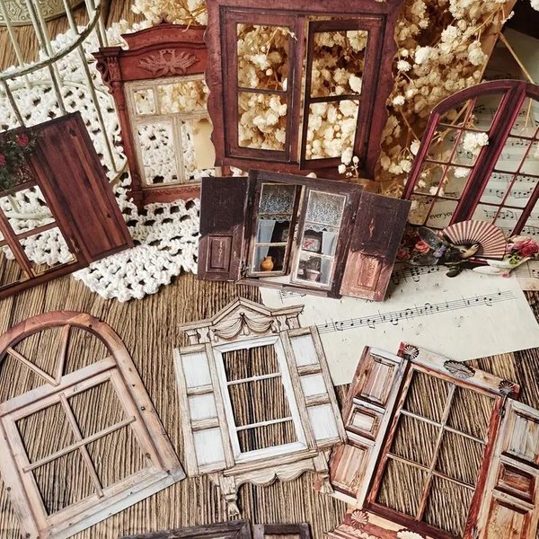 10 Sztuk Laserowe Puste Drzwi Okna Naklejki Junk Journal Planner Scrapbooking Vintage Dekoracyjne DIY Materiał RęKodziełO-image
