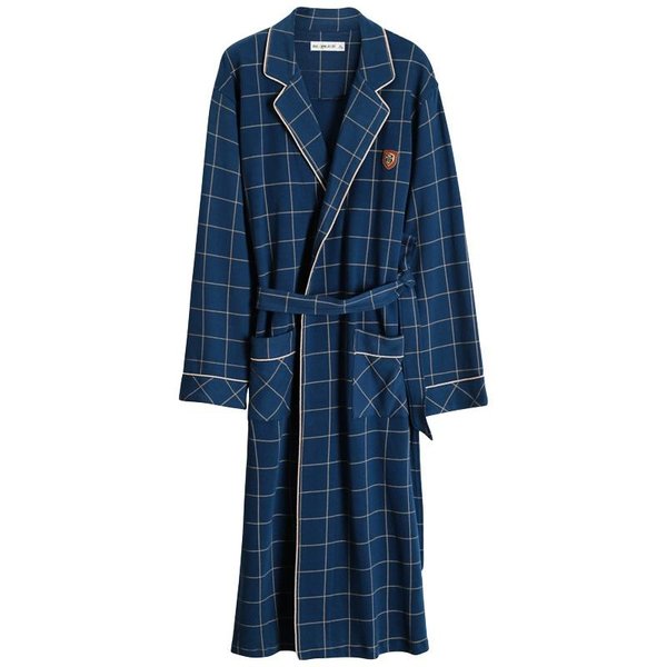 Wiosenno-Jesienny Szlafrok MęSki 100% BawełNa GóRa Do Spania Szlafrok Kimono MęSki Kraciasty DłUgi Szlafrok Szlafrok śLubny Szlafrok XL Black-image