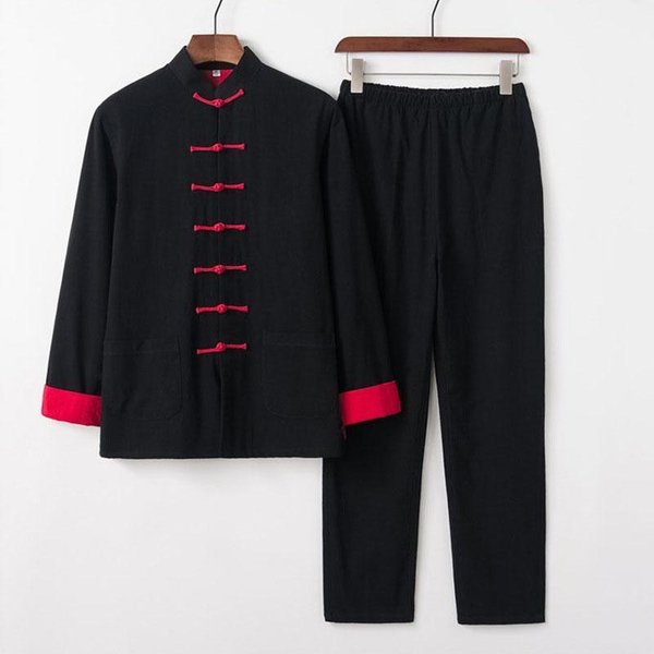 StróJ Kung Fu Tai Chi Moda Orientalna Zestawy Ubrań Tradycyjny ChińSki Styl MęSki BawełNa Len Bluzki Spodnie Hanfu Garnitur Tang XXL-image