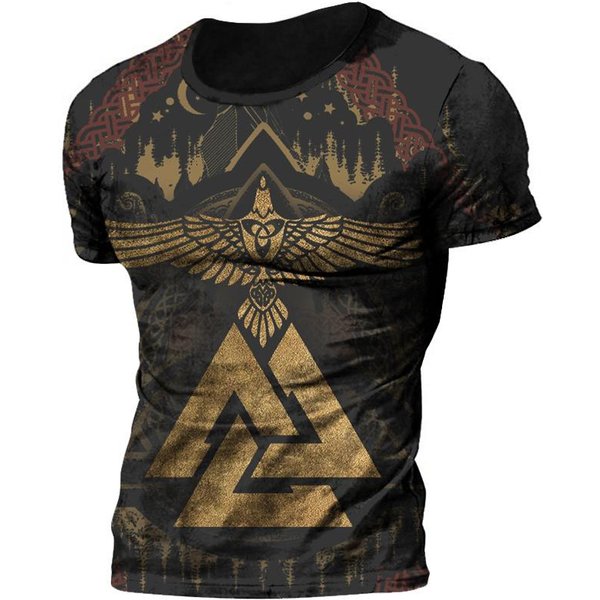 Retro Viking Tattoo 3D Print MęSkie Koszulki Lato Viking Odin WycięCie Pod Szyją LuźNa Koszulka Z KróTkim RęKawem Casual Topy Tees T-Shirty Typu Oversize 4XL Black-image
