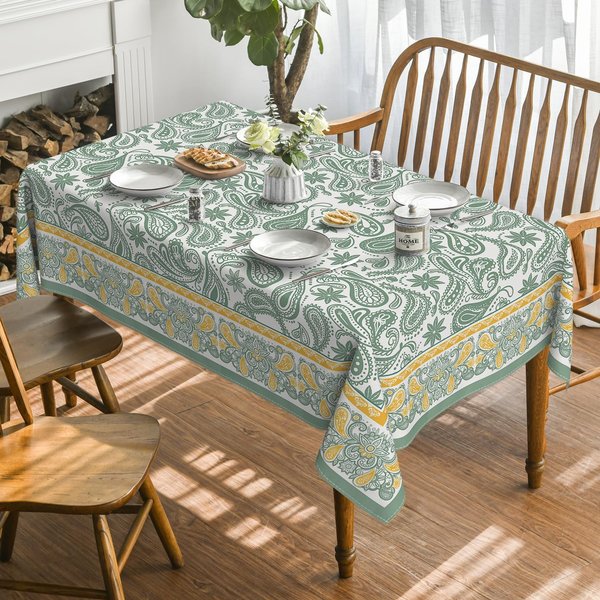 Boho Kwiecisty ProstokąTny Obrus Na Stół Zielony ŻółTy WzóR Paisley Obrus Na Stół Kuchenny Jadalnię Dekoracja ŚWiąTeczna 140X140Cm-image