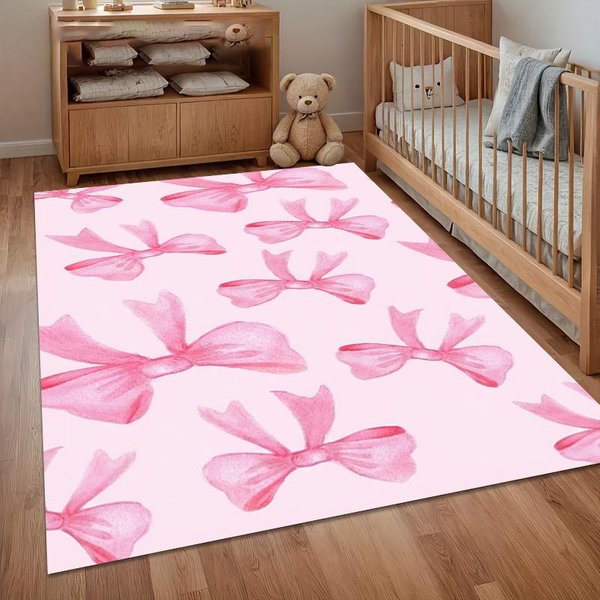 RóżOwy Dywanik Z Kokardą Do Salonu Sypialni Uroczy Coquette Estetyka Kobiecy WystróJ Domu MięKki AntypośLizgowy Zmywalny Mata PodłOgowa 120X160Cm-image