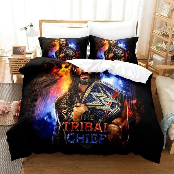 ColeccióN De Ropa De Cama De Luchador Roman Reigns Funda NóRdica Colcha ColeccióN De Cama Funda De Colcha Funda De Almohada TamañO King Queen Twin NiñOs NiñAs Adultos AU Single 140X210Cm-image