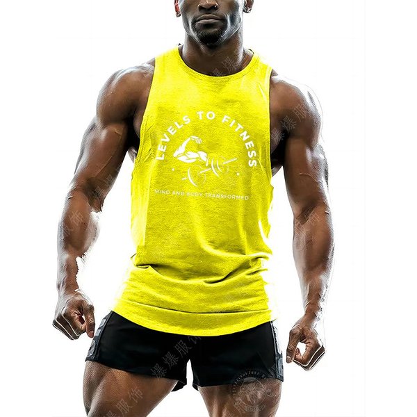 Letni T-Shirt Z OkrąGłYm Dekoltem I Nadrukiem Wzoru Fitness 3D, Modny, Casualowy, Sportowy Bez RęKawóW, MęSki L żółTy-image
