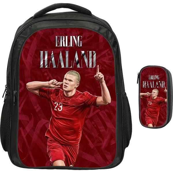 Mochila De Doble Capa Haaland Estrella Del FúTbol Set De 2 Piezas Mochila, Bolsas Para LáPices Deportivas Bolsas Escolares Mochila Escolar Para NiñOs Rucksack-image