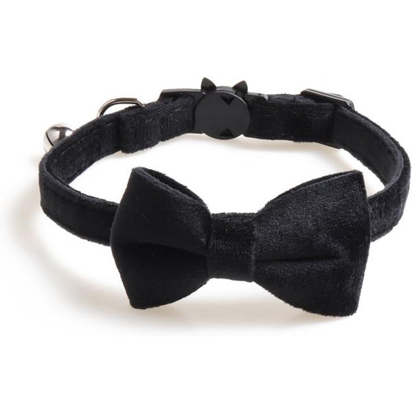 Aksamitna ObrożA Dla Kota Bowknot Regulowana Klamra BezpieczeńStwa Gatos Muszka Akcesoria Dla KotóW ObrożA Dla KotóW Z Dzwonkiem Jednolity Kolor Czarny-image