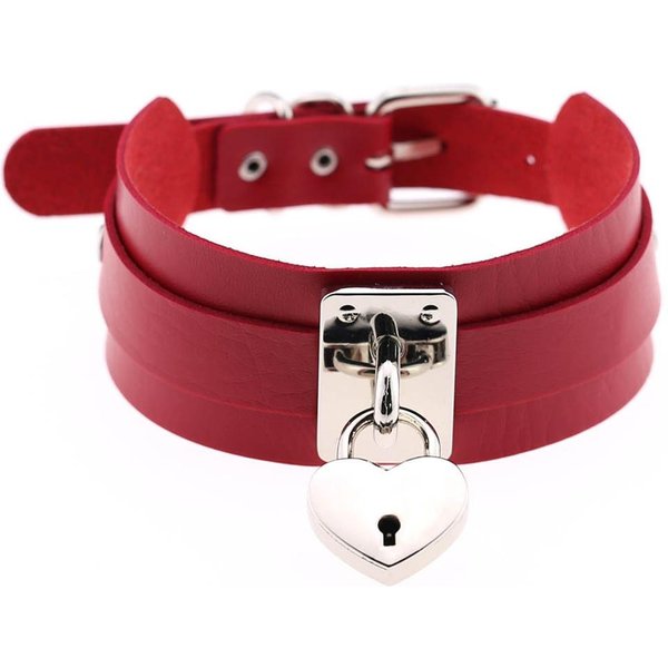 Collar Gargantilla CorazóN Para Mujeres Collar De Candado Gargantillas De Cuero JoyeríA GóTica Punk-image