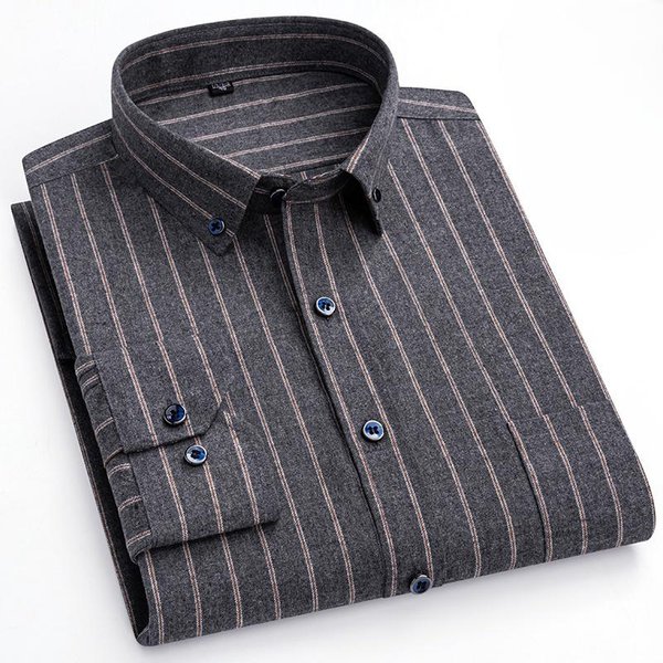 Nowa Koszula 100% Czysta BawełNa Koszula MęSka W Kratę DłUgi RęKaw Regularny KróJ MęSka Casualowa MięKka Wygodna Flanelowa Koszula Socjalna S-4XL 44 Gray-image