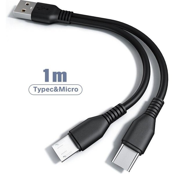 Fonken Kabel Micro USB Rozdzielacz Kabli Kabel 2 W 1 Typ C Kabel łAdująCy 2 Kabel USB Kabel Do Telefonu KomóRkowego Kabel Z Systemem Android Dla Xiaomi Samsung Micro & Micro 0.25M-image