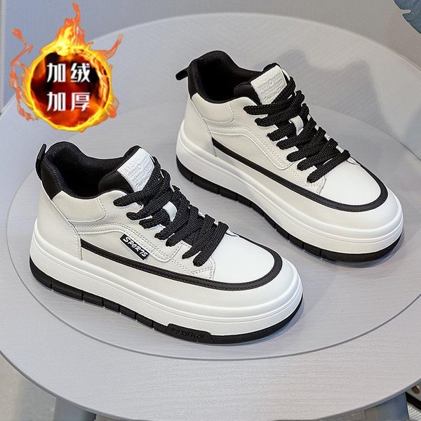 Zapatillas De CañA Alta Para Mujer, Nuevas De Invierno, Con Suela Gruesa, Con Felpa Interior, CáLidas, VersáTiles, Informales, Deportivas 40 White-image