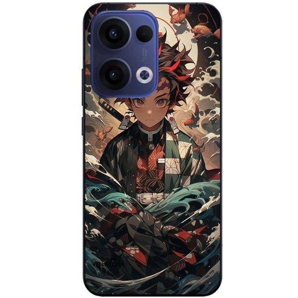Coque De TéLéPhone - Maniacase - Oppo Reno 13 5G - Silicone - Souple - Demon Slayer Tanjiro Negro-image