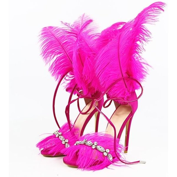 Markowe Wysokie Obcasy 12 Cm PióRa KryształKi SandałY Bal Maska Na Halloween Buty Damskie Buty śLubne DużY Rozmiar 35 -43 35 Purple-image
