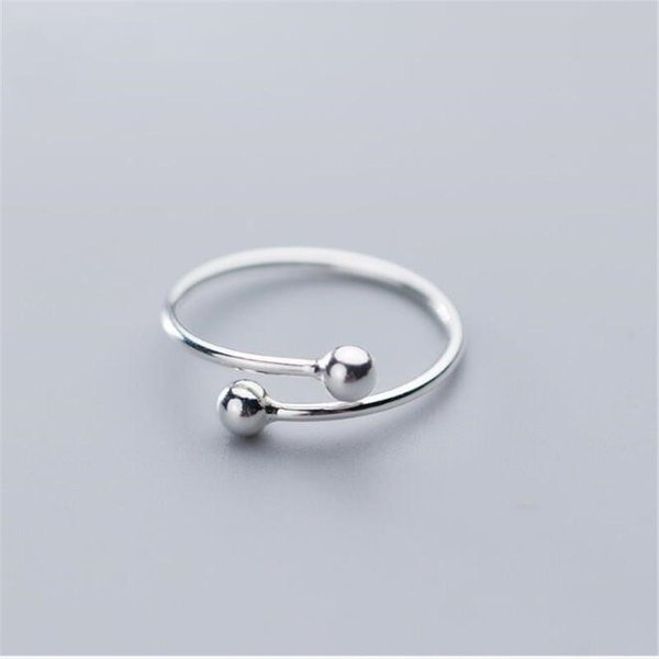 Nueva Moda JoyeríA Doble Bolas Plata 925 Linda Lisa Bola PequeñA Mujeres Popular Exquisito Anillos Abiertos R053 Gray-image