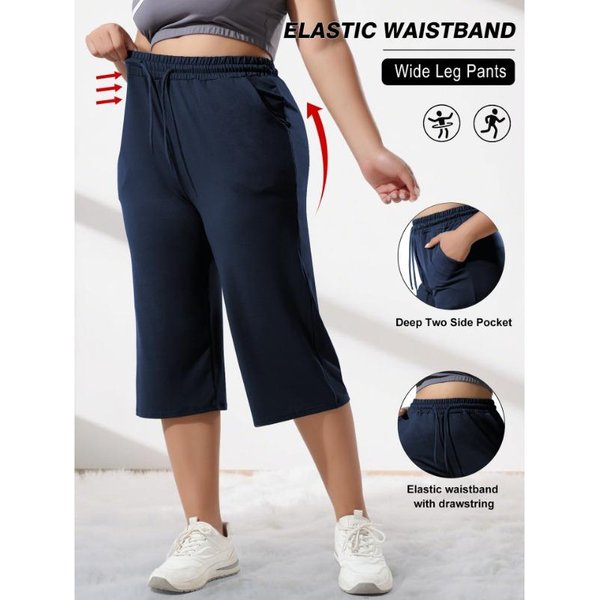 Damskie Spodnie Casualowe Plus Size, LuźNe, Jednolite, Szerokie Nogawki, Z Kieszeniami 2XL-image