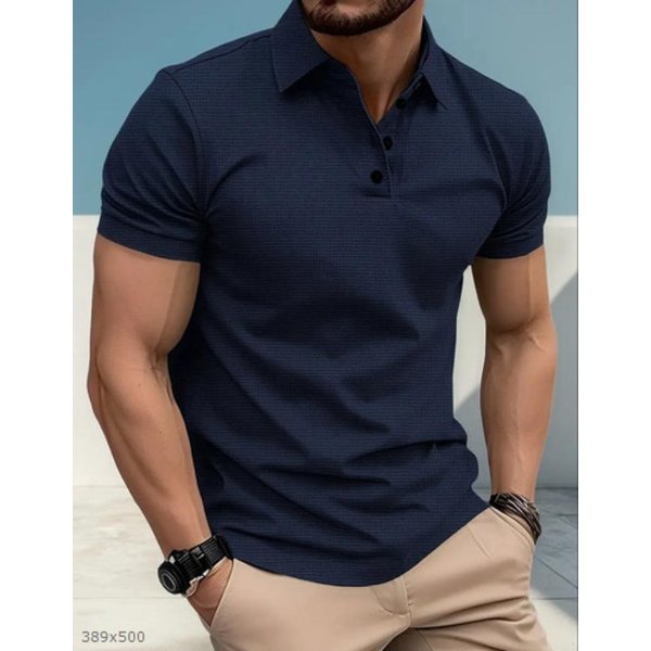 Camisa Polo De Manga Corta Para Hombre, Top Casual De Corte Ajustado Para El Uso Diario L Black-image
