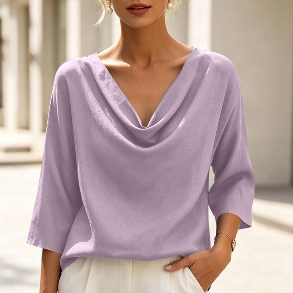 Moda Femenina SuéTer Holgado Cuello En V Casual Manga Tres Cuartos Tejido Suave Ligero Ajuste CóModo L Gray-image