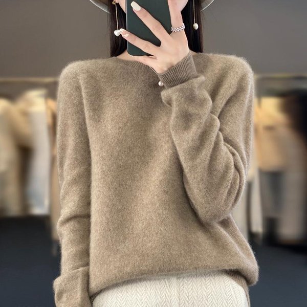 Sweter Kaszmirowy Damski Sweter Jesień I Zima WełNa Moda OkrąGłY Dekolt Jesień CiepłY Sweter Top M-image
