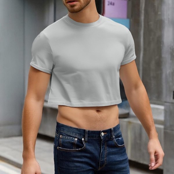 Top Corto Casual Para Hombre Con Cuello Redondo, Manga Corta, Ajuste Holgado, Media Camisa, SuéTer Suave, Transpirable Y Ligero Para El Uso Diario L-image