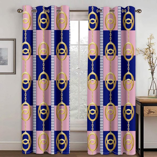 ImpresióN Digital 3D Cadena Dorada Azul Rosa GeoméTrico GóTico Cortina Deluxe Sala De Estar Dormitorio DecoracióN Del Hogar 2 Paneles Entrega Gratuita 100W130H(Cm)40X51In&Grommet Top-image