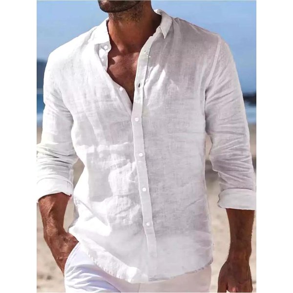 Camisa Blanca Arrugada De AlgodóN Y Lino Europea Para Hombre: Corte Ajustado, Manga Larga, Transpirable Y Protector Solar, Estilo Retro Americano. 3XL White-image