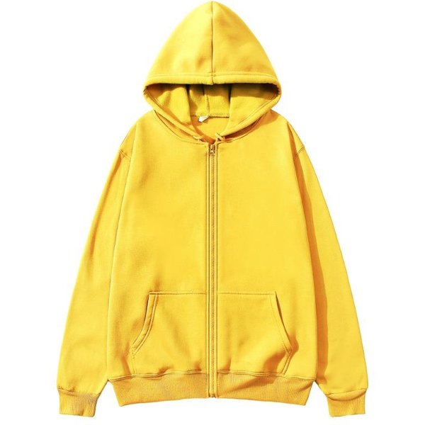 Jesień Zima Unisex Bluza Rozpinana Na Zamek Kardigan Bluza Z Kapturem Jednolity Kolor Pusta Odzież Sportowa Top L żółTy-image