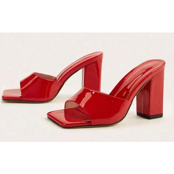 Buty Damskie Z Odkrytymi Palcami Damskie Kapcie Modne Klapki Damskie Kwadratowe Palce Wysokie Grube Obcasy DużE Rozmiary Nowoczesne SandałY 36 Red-image