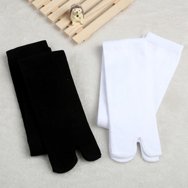 3 Pares Calcetines Tabi Largos Dos Dedos AlgodóN Negro Blanco Liso Calcetines Hasta La Pantorrilla Calcetines Para Zuecos Kimono Anime JaponéS Para Mujeres Hombres Sin TalóN One Size-image